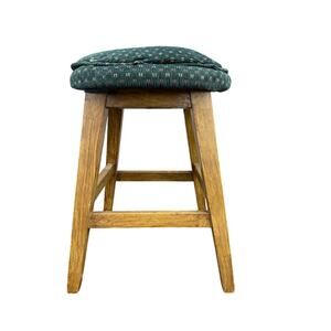 peter Birch stool round wooden light brown green cushion cover vintage
